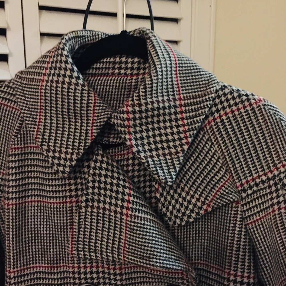 Zara Basic Medium Grey Plaid Jacket Cute - image 4